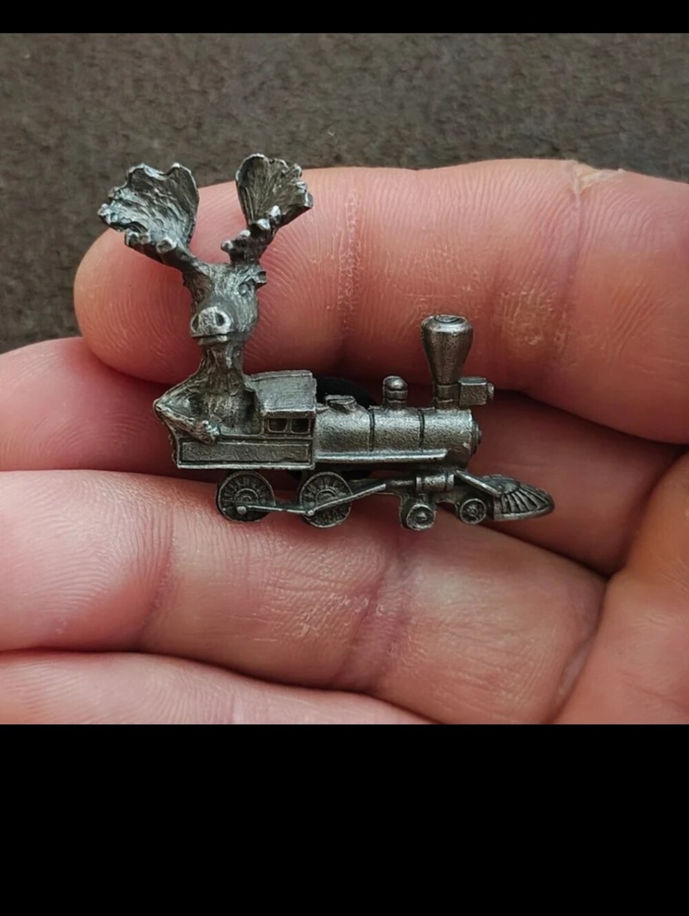 1980s/90s Rare Moose Riding a Locomotive Train Pewter Pin.